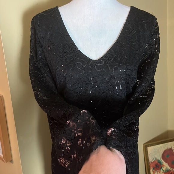 MARINA Size 20W Black Sequin Stretch Dual Layer VNeck Evening Party BlackTie NEW - Picture 4 of 16